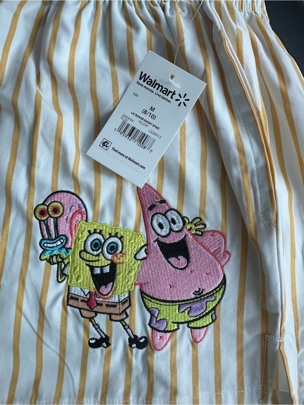 SpongeBob Squarepants Yellow & White Striped Pajama Shorts with Character Patch